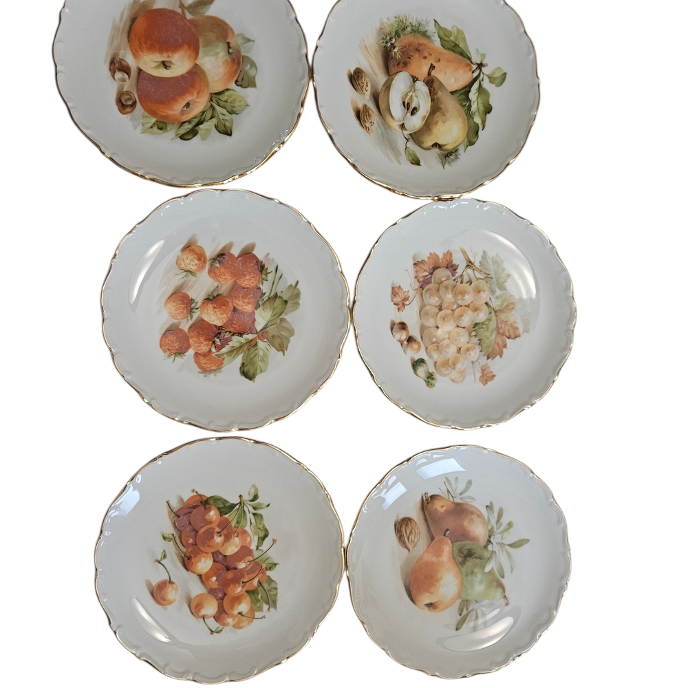 Vintage Johann Haviland Bavaria Fruit Dessert Plates Gold Trim Lot 6